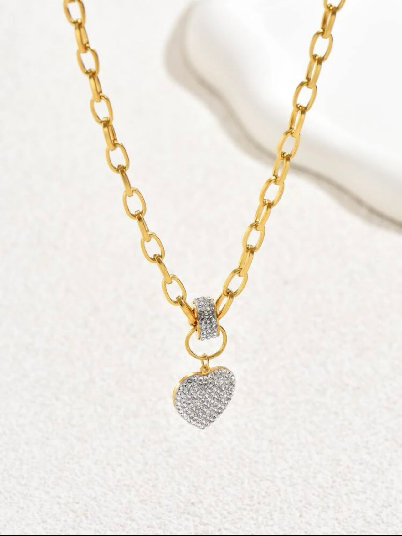 Zuri Gold Choker stainless steel necklace with CZ Diamond heart Pendant Necklace for women. 18K Z115