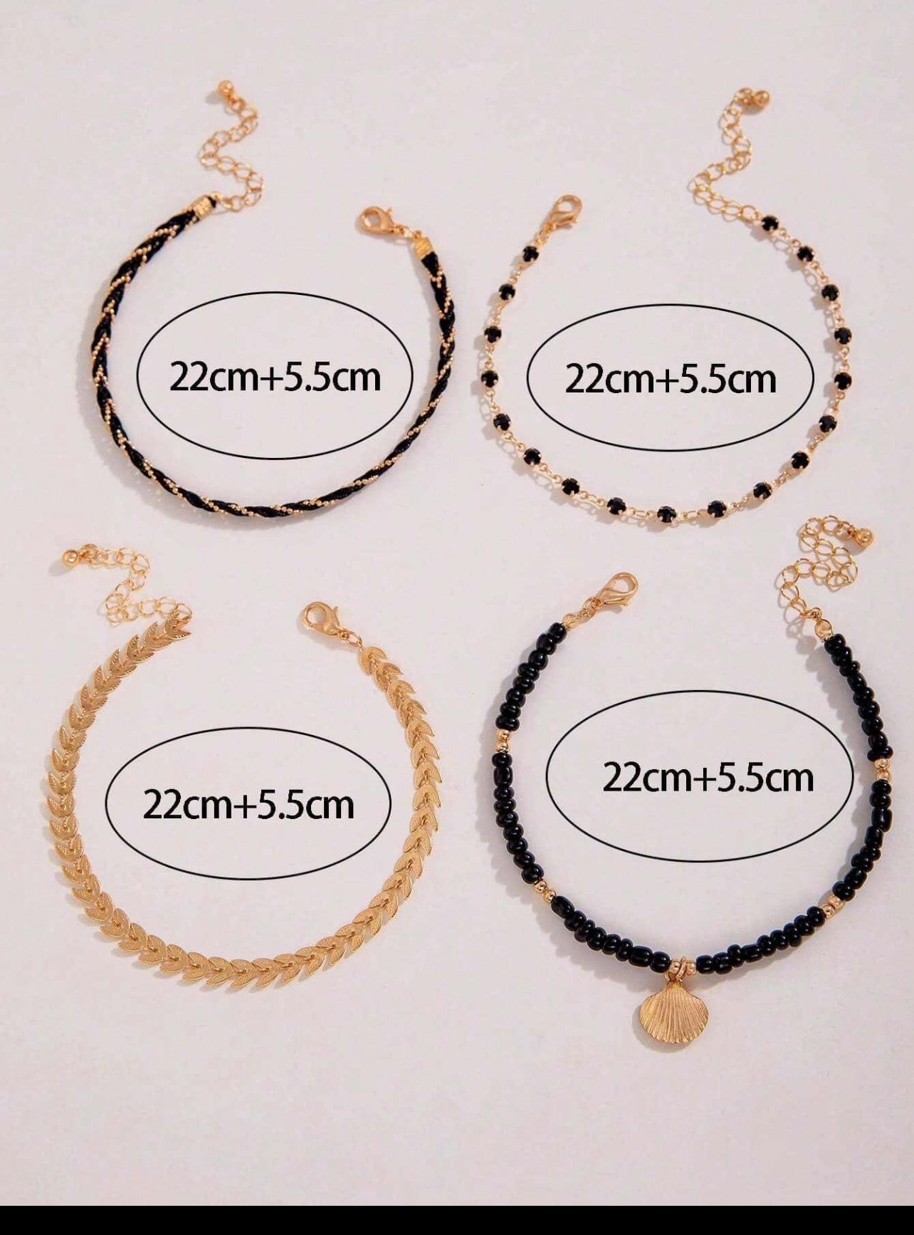 Zuri Anklet  Z1014  4pcs/Set Fashion Zinc Alloy Rhinestone Decor & Metal Shell Anklet For Women