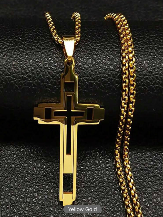 Zuri Space Cross Stainless Steel Z331 Hollow Out Cross Pendant Necklace