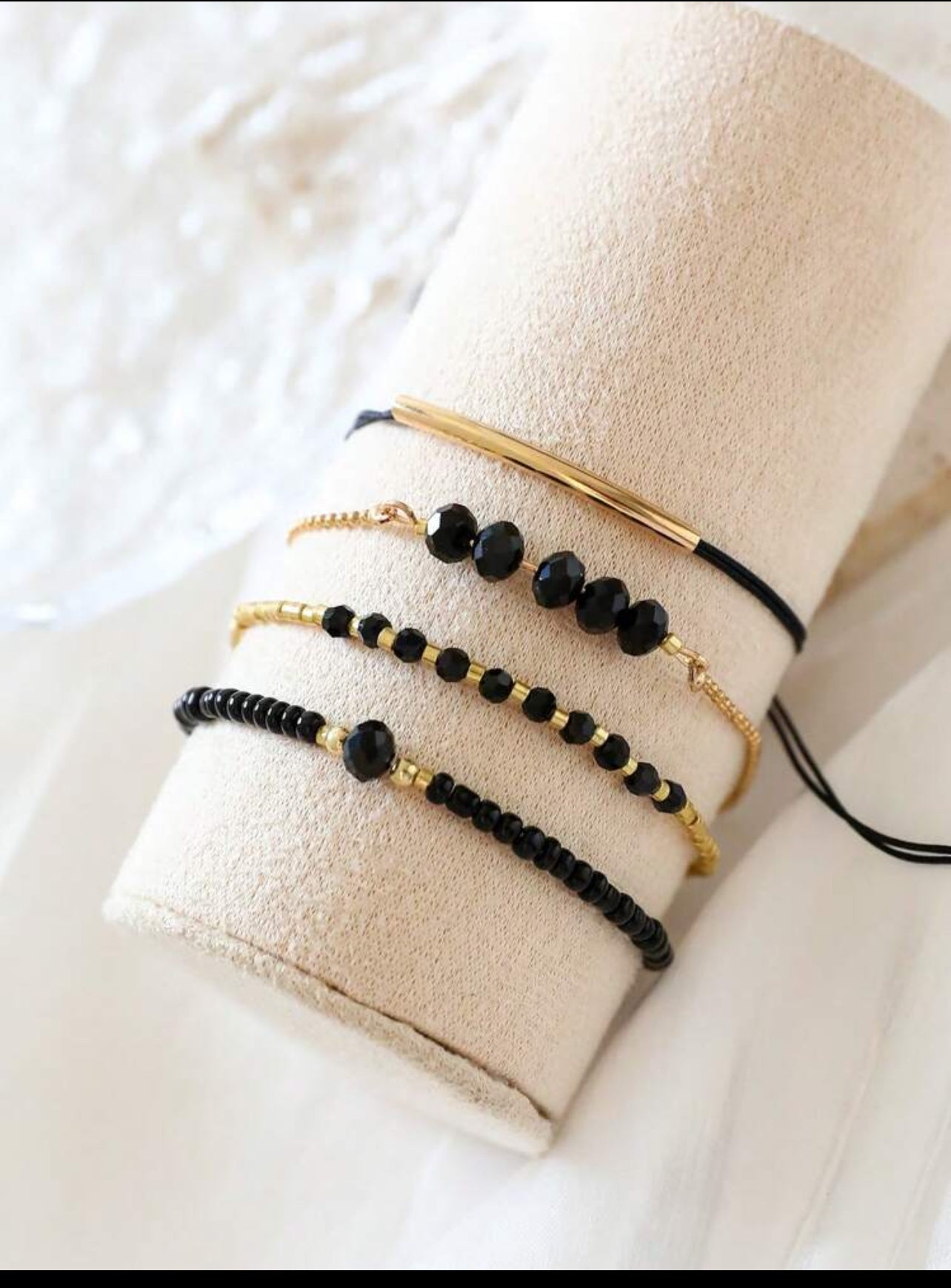 Zuri  Z1018 4 Pcs/Set Fashion  Black Crystal Handmade Beads Bracelets Set For Women,Trendy Vacation Party Jewelry Gifts