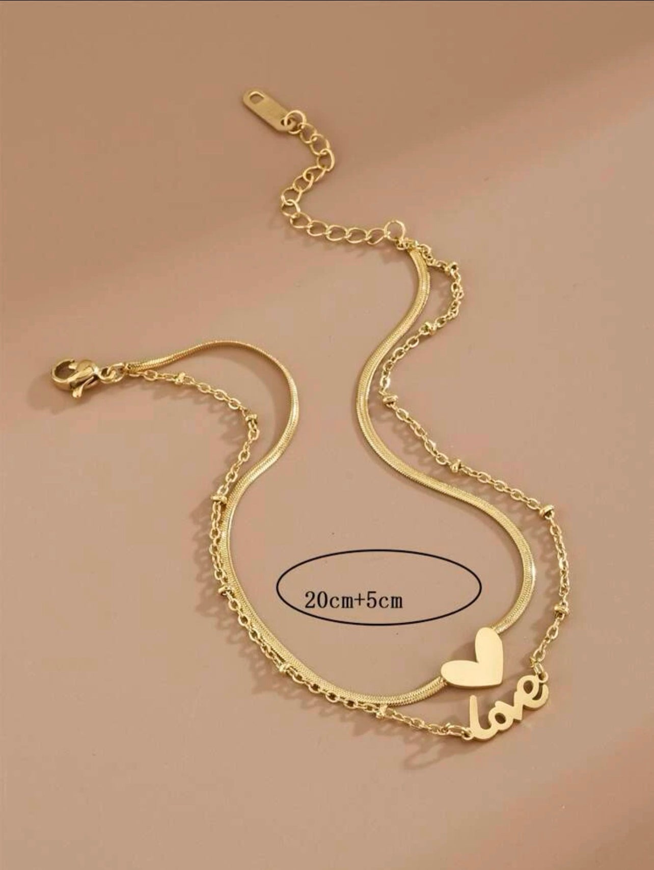 Zuri Double Gold Plated Heart & Letter Decor Layered Anklet Z104