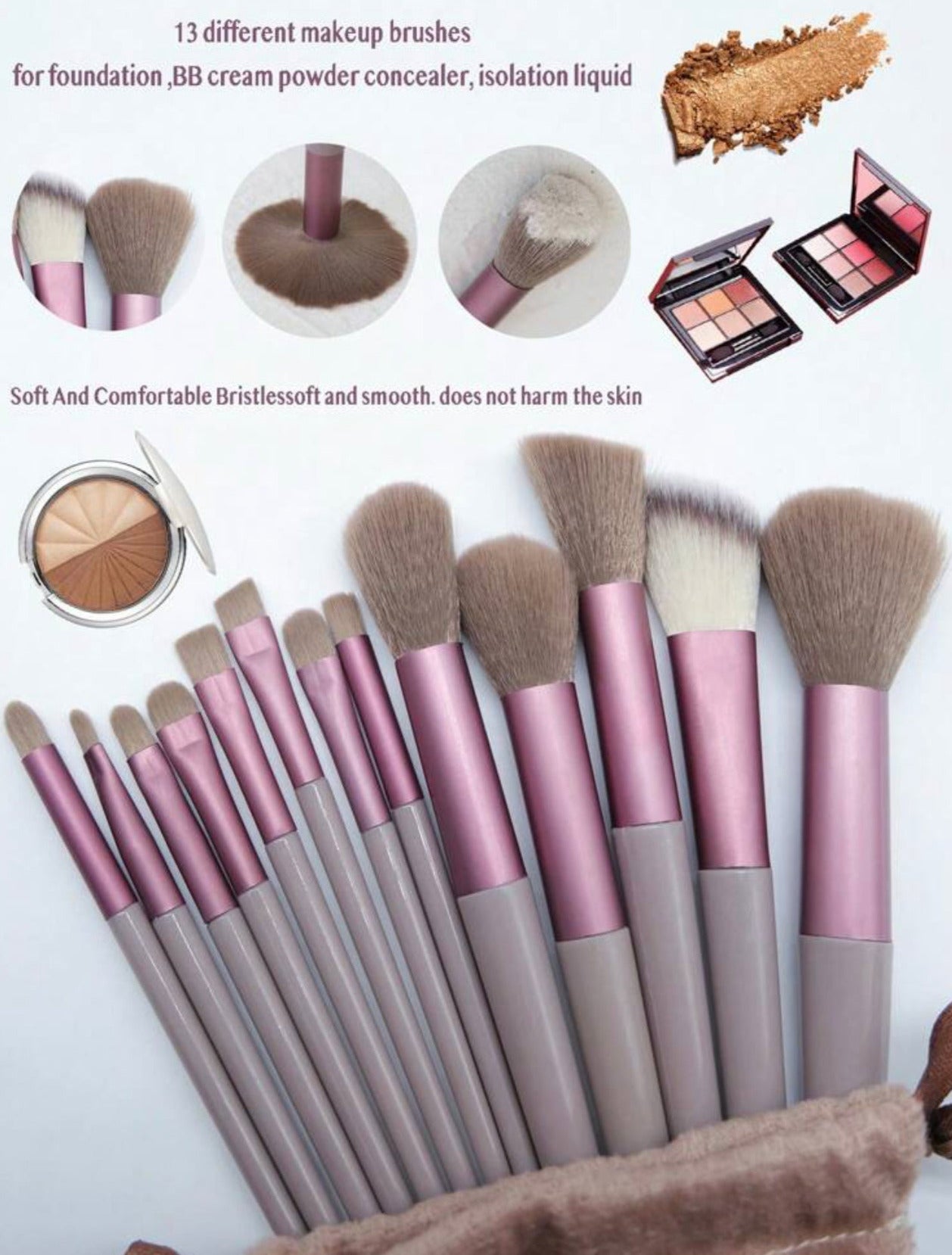 Rose Gold 13 PCS Premium Portable Makeup Brush Set