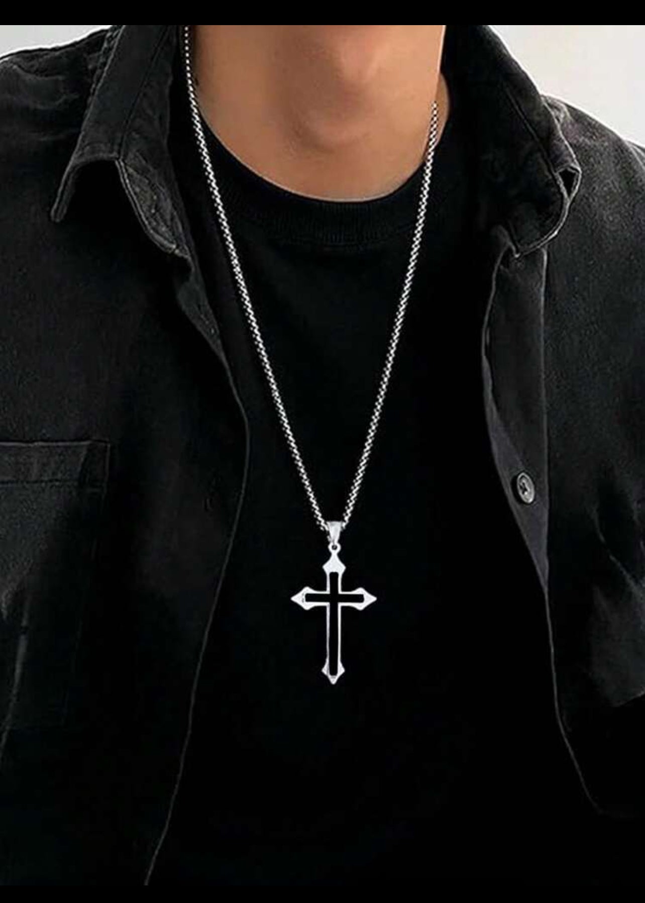 Zuri sliver and Black Cross Pendant Necklace  Z328 For Men