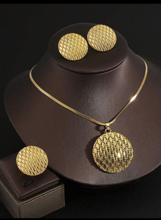 4 PCS  Geometric Pendant  Gold Set