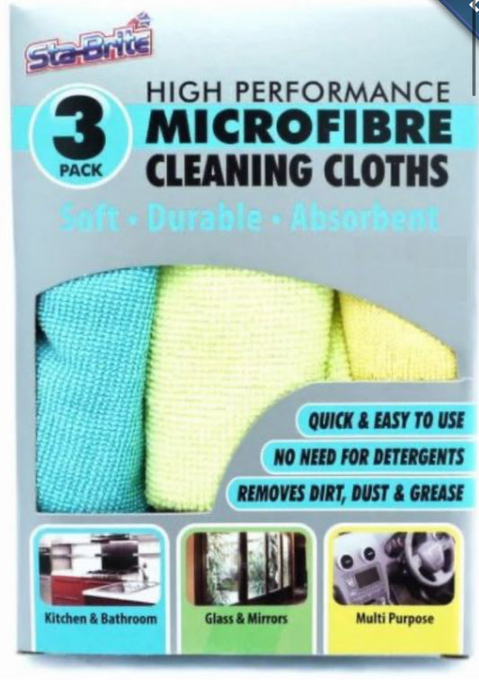 STA-Brite Microfibre Cleaning Cloths Pack Of 3