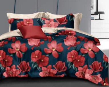 NavyBlue Red Hibiscus Bed Sheet