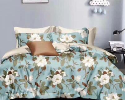 Sky Blue White Floral Complete Bed Sheets Set