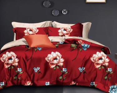 Red With Peach Floral Complete Bed Sheets Set