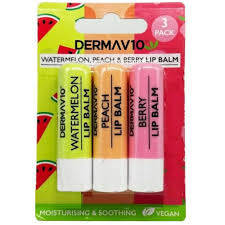 Derma V10 3pcs Watermelon, Peach & Berry Lip Balm Set