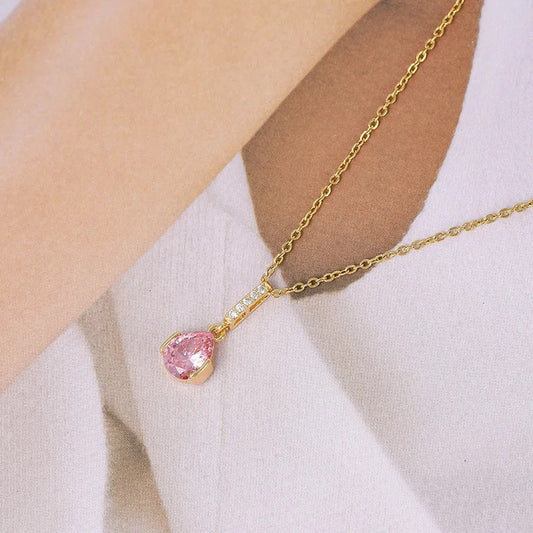 Gold Pink Pendant Necklace