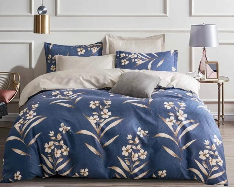 Blue With Cream Flower Bed Sheet