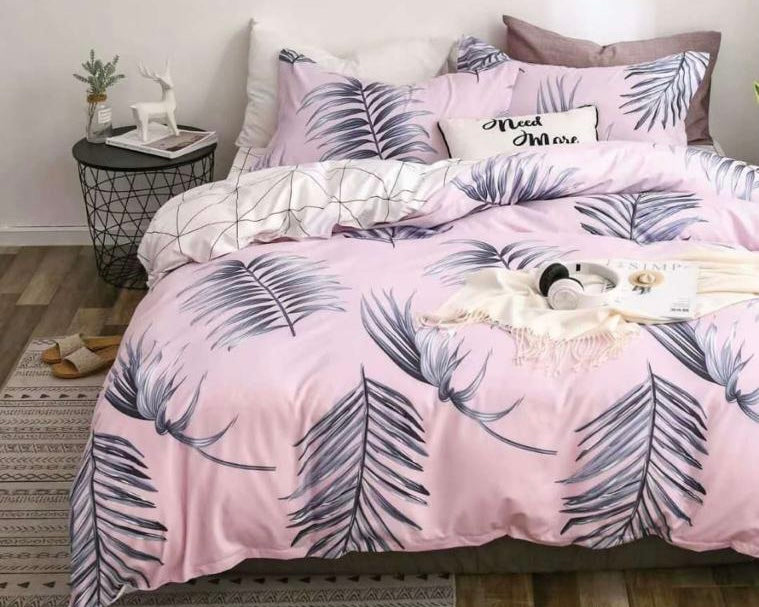 Pink With Palm Complete Bed Sheets Set