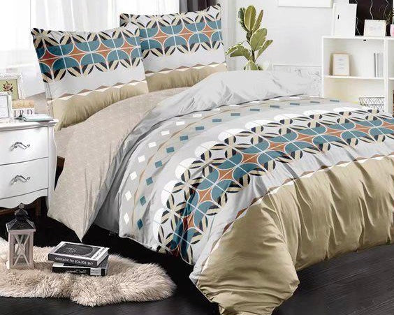 Cream Teal Grey Design Complete Bed Sheets Set