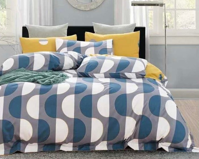 Grey With Blue & White Design Bed Sheet