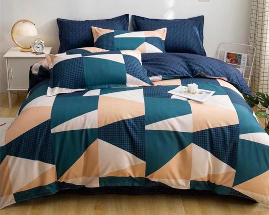 Navy Blue Cream White & Teal Mixture Bed Sheet