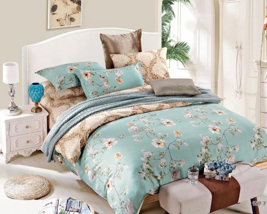 Mint Green With Floral Bed Sheet