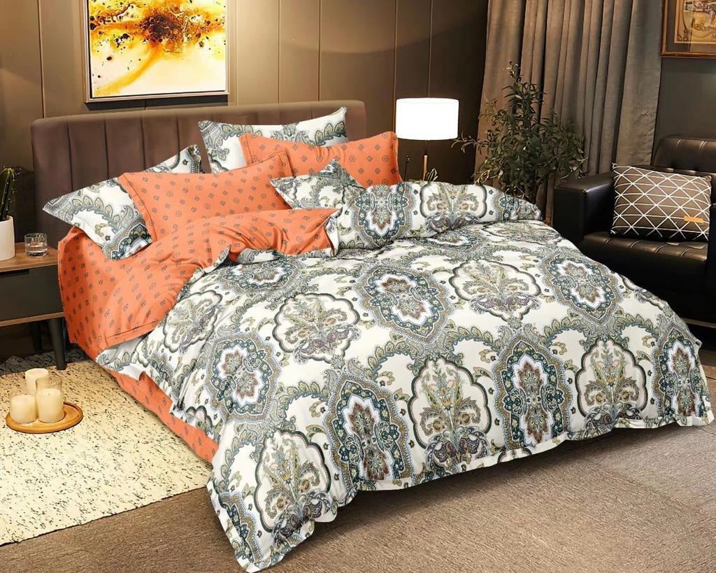 White Teal Floral Design Complete Bed Sheets Set