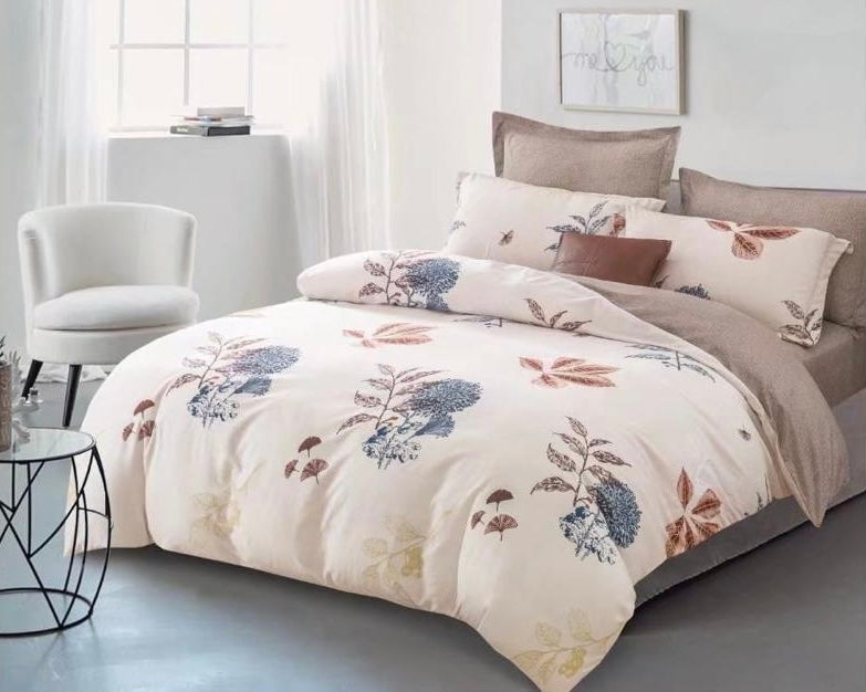 Cream Navy Floral Complete Bed Sheets Set