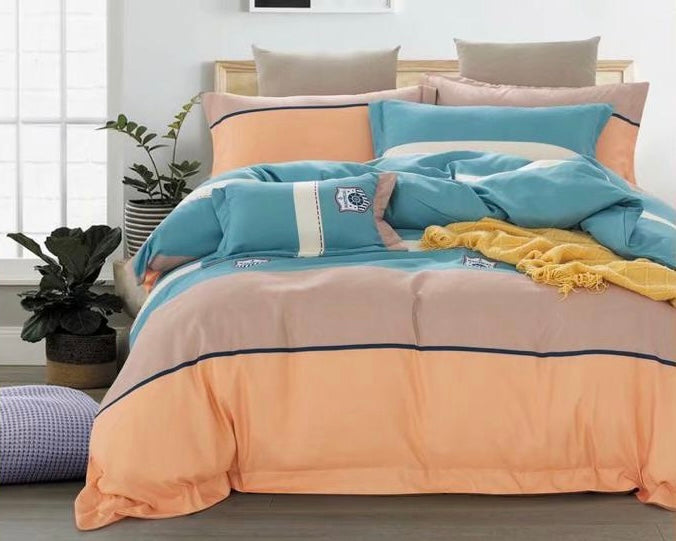 Orange + Teal Printed Complete Bedsheet Set