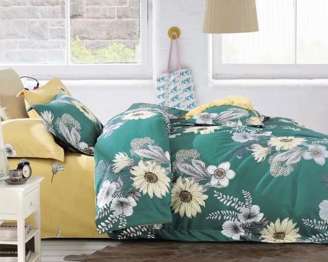 Green Floral Bed Sheet