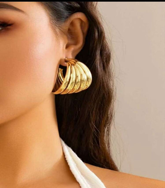 Shell and Stripe Design Gold Earrings