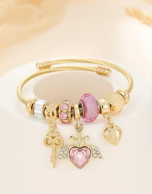 Pink Heart Charm Bangle