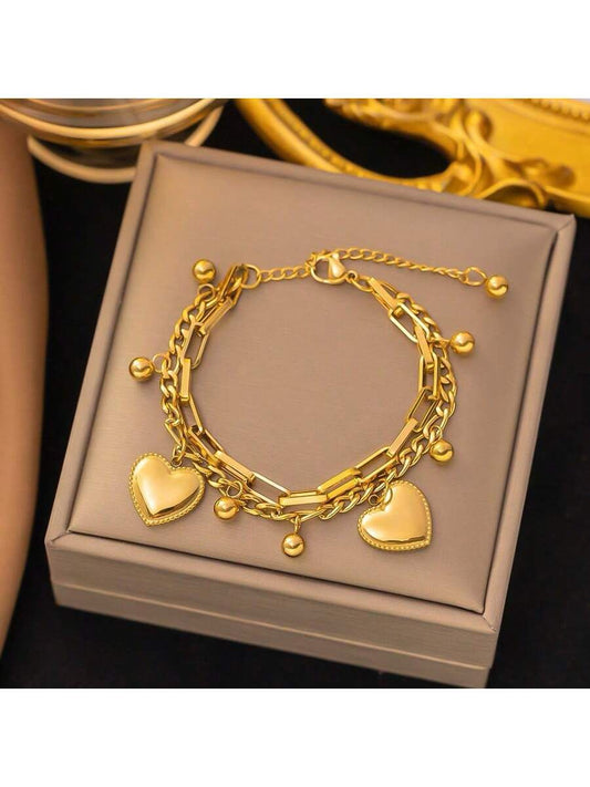 Double Layered Heart Shaped SS Bracelet