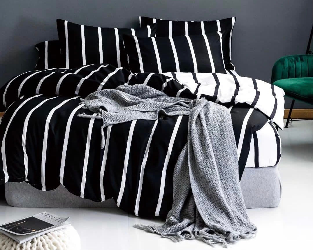 Black With White Stripes Bed Sheets